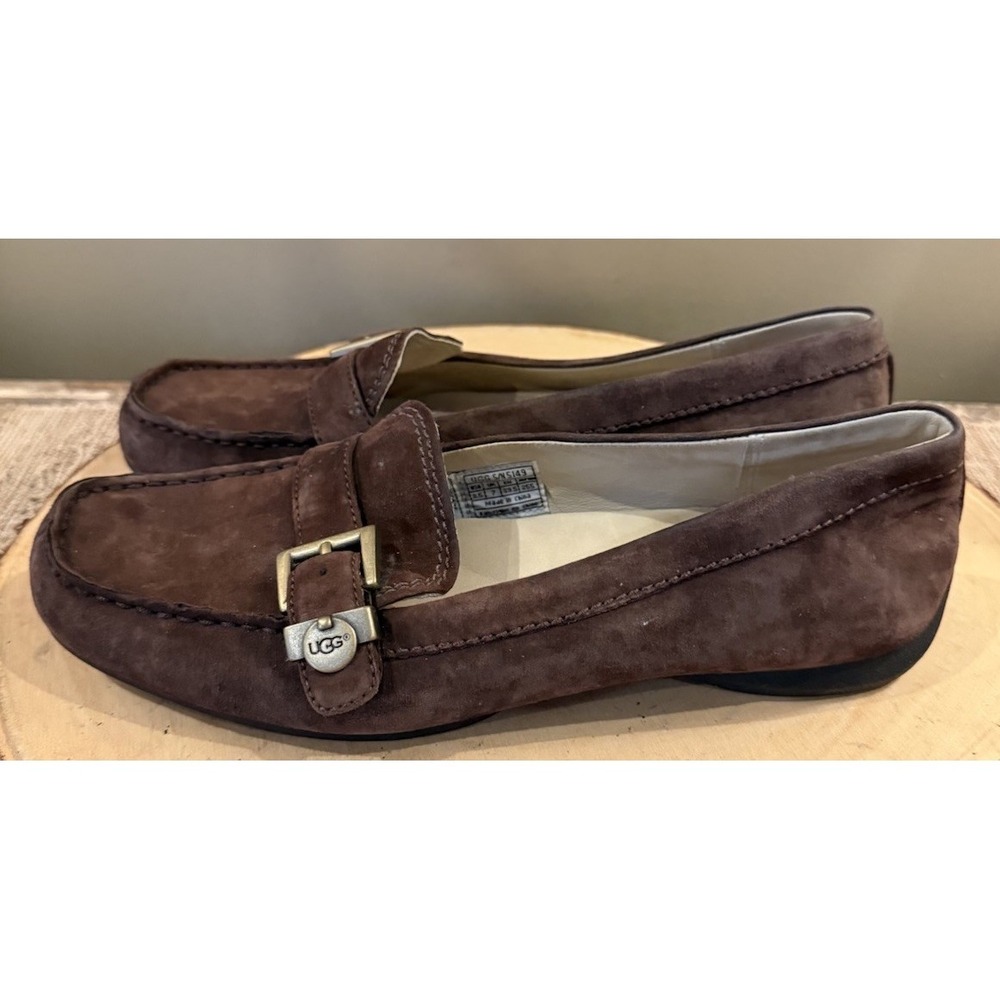 UGG Crawford Brown Suede Leather Slip On Buckle Strap Driving Moc Loafers 8.5